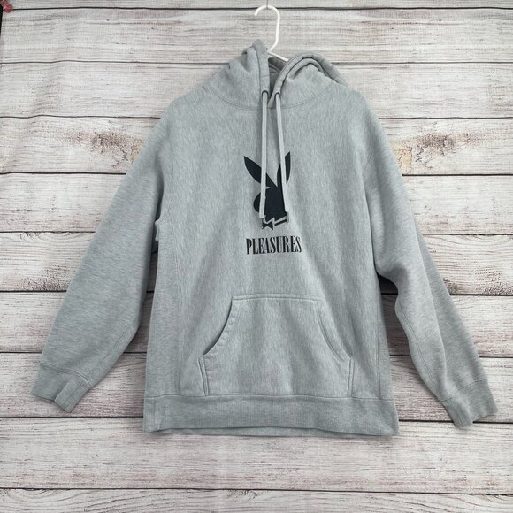 Pleasures x Playboy Logo Heavyweight Hoodie Sweatshirt Men's‎ Size L Gray - Picture 1 of 8